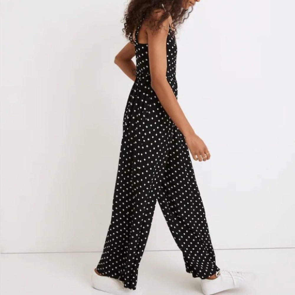 MADEWELL Tank Wide-Leg Jumpsuit in Polka Dot Black & White With Pockets Size 00 - Picture 2 of 13